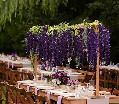 IPOPU Dark Purple Wisteria Hanging Flowers Garland 6.4FT Wisteria Garland Hanging Flowers for Decoration for Wedding Arch, Backdrop, Garden Party Decor, 3 PCS (Dark Purple) - color: Dark Purple