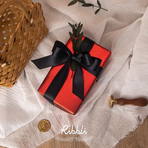 Ribbli Double Faced Black Satin Ribbon,1” x Continuous 25 Yards,Use for Bows Bouquet,Gift Wrapping,Floral Arrangement - color: Black, size: 1 inch