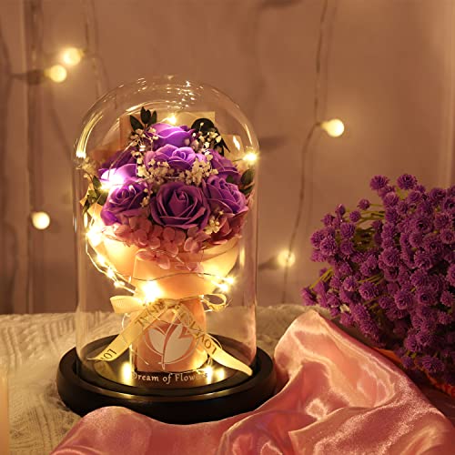 Mothers Day Flowers Roses Gifts for Mom,Forever Preserved Flower Rose in Glass Dome,Fresh Flowers for Delivery,Mothers Day Birthday Gifts for Wife Women Mom Grandma from Daughter - color: Purple