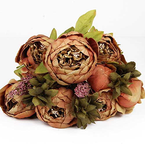 Silk Peony Bouquet Vintage Artificial Peonies Flower for Home Wedding Party Decor (1pcs, Coffee) - color: Coffee