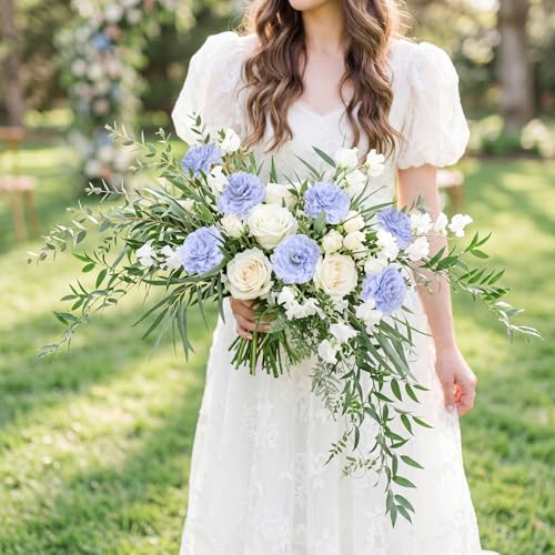 Blue Carnations Artificial Flowers 10Pcs Large Carnations Heads Lush Silk Flowers Bouquet with Stems for Wedding Bouquets Bridal Home Table Centerpieces(Light Blue) - color: Blue