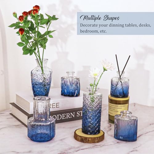 36Pcs Bud Vases Set Small Vintage Glass Bottles Bud Vases in Bulk Multiple Shape Cute Glass Vases for Rustic Wedding Centerpieces Table Decorations and Home Decor(Blue) - color: Blue