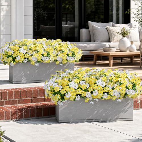 Artificial Flowers for Outdoors Decoration, 20 Bundles Faux Morning Glory with Eucalyptus Look Real UV Resistant Fake Plants Silk Flowers for Outside Yard Gardens Porch Patio Planter Home Urn, Mix - color: 2 Color(10 White, 10 Gradient Yellow)