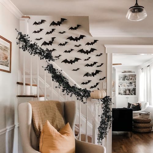 RECUTMS Black Artificial Flowers Black Eucalyptus Garlands Spring Garland Greenery Vines with Flowers Fake Floral Greenery for Halloween Home Backdrop Wall Fall Decor - color: Black