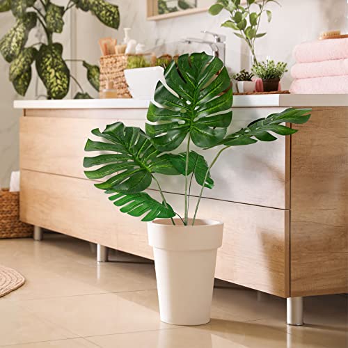 Zeyune 24 Pcs Artificial Palm Leaves Bulk with Faux Stems Large Fake Monstera Leaf for Palm Sunday Wedding Artificial Turtle Leaf Tropical Greenery Plant UV Resistant Hawaiian Jungle Party
