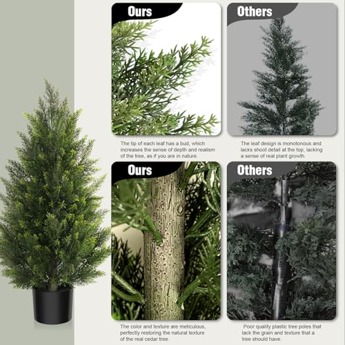 Vitalismo Outdoor Artificial Cedar Topiary Tree, Faux Evergreen Shrubs for Front Porch Decor, Lifelike Fake Bushes Plants for Home Living Room Front Door Decor (1, 3ft) - size: 3ft