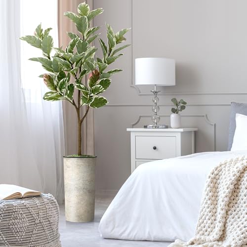 Artificial Tree in Off-White Texture Planter, Fake Rubber Silk Tree for Indoor and Outdoor Home Decoration - 70" Overall Tall (Plant Pot Plus Tree) - style: Rubber