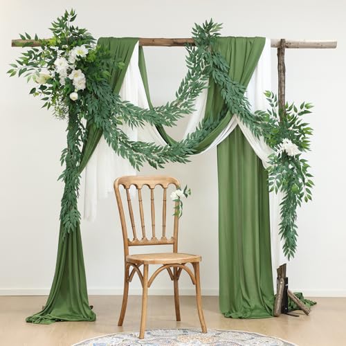 mizii 5 Packs 390" Artificial Vines Willows Garland Fake Vine Italian Ruscus Silk Green Leaves Faux Plants Greenery Decoration for Bedroom Room Wall Party Table Centerpieces Wedding Arch Decor - color: Willows