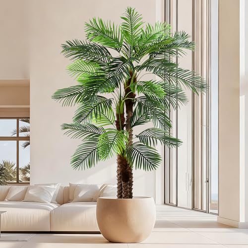8FT Artificial Palm Tree - Tall Fake Palm Tree with 30 Lifelike Leaves & Realistic Trunk, 96" Large Faux Tropical Phoenix Palm Plant for Home Living Room Poolside Office Hotel Mall Decor - size: 8ft