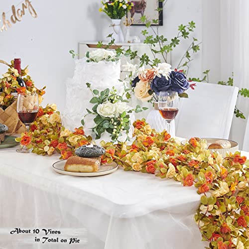 PONKING 8 Pcs x 8.2 ft Flower Garland Artificial Rose Vine Flowers with Green Leaves Hanging Fake Roses Vine for Room Party Home Wedding Birthday Christmas Wall Arch Decor, Fall Champagne Flower - color: Fall-champagne-8pcs, size: 8 Vines 66FT