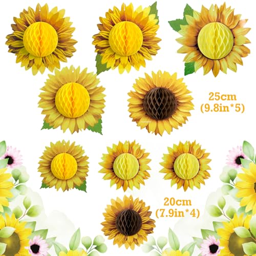 Paper Jazz Sunflower Honeycomb Decorations,Sunflower Birthday Party Decoraytion,Yellow Wall Hanging Ceilling for Spring Garden Themed Birthday Baby Shower Bridal Shower Party Favor. - color: Sunflower
