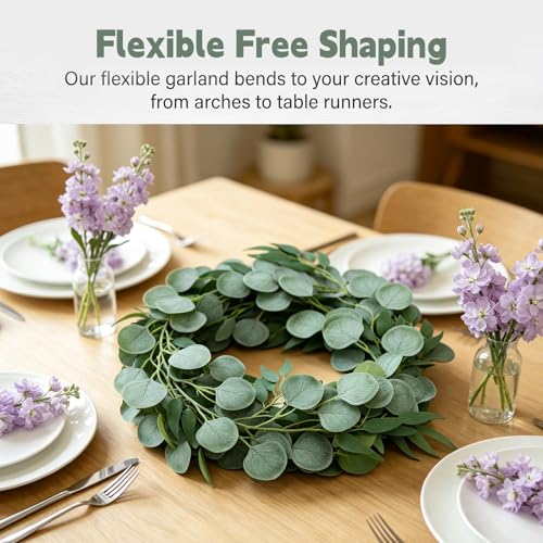 GREENTIME 6 Pack 6.5Ft Fake Greenery Garlands Eucalyptus Willow Garland for Rustic Wedding Arch Swag Doorways Table Runner Staircase Fireplace Chair Home Party Decoration - color: Green -6