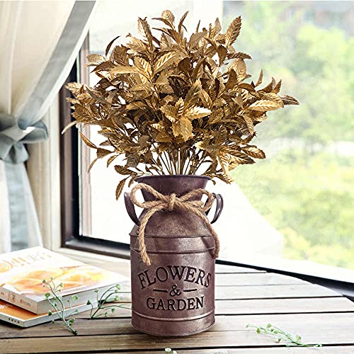 CATTREE Christmas Artificial Plants, Plastic Leaves Fake Grass Faux Shrubs Bushes for Home Indoor Outdoor Garden Leaf Wedding Festival Decoration Hall Table Golden Planter Filler - Gold 3 Pack - color: Gold Leaves - 3 Pcs