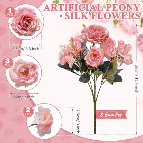 Yunsailing 8 Packs Artificial Peony Flowers Faux Silk Hydrangea Bouquet Vintage Wedding Home Table for Door Decor Reusable Bouquet of Rose Flowers for Valentine Wedding Birthday Party(Light Pink) - color: Light Pink, style: Hydrangea