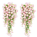 2 Sets of Hanging Flowers, Mixed Textile Morning Glory and Eucalyptus Leaves, UV-Resistant, Real Artificial Plants - color: Pink
