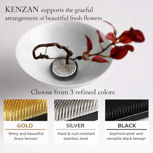 Authentic Japanese Round Kenzan Flower Frog – Made in Japan Ikebana Pin Holder for Flower Arranging (Round 2.4 in, Gold) - color: Gold, size: Round 2.4 in