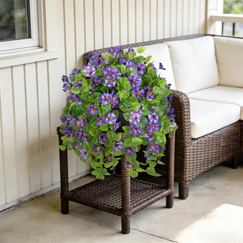 Hrobek Fake Artificial Flowers Hanging for Outdoors Decor, 2 Bundles UV Resistant Faux Silk Flowers for Planters Porch Patio Window Yard Balcony Fence Decoration - color: Purple, Light Purple-1