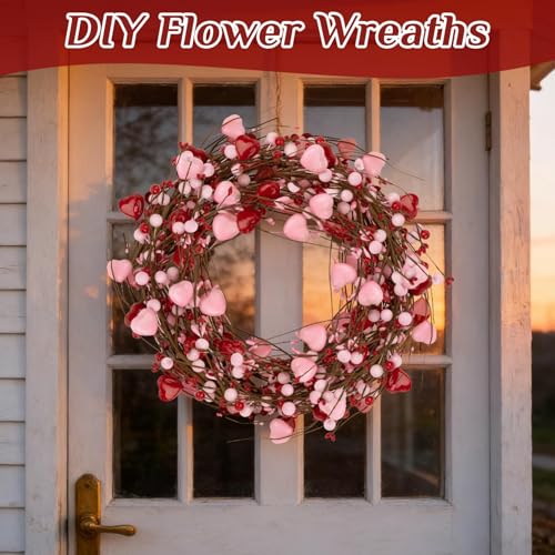 RAINFLOW 6PCS Artificial Red Berry Stems - 16.5" Heart Berry Picks for Vase, Mother's Day Floral Decor Anniversary Wedding Party Centerpieces Pink Spring Home Decor(No Vase)
