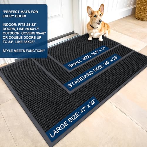 OLANLY Front Door Mat Indoor Outdoor Entrance, Waterproof Heavy Duty Doormat, Fade Resistant, Low Profile, Easy Clean Patio Porch Welcome Floor Mats for Entry, 29.5x17, Black - color: Black, size: 29.5" X 17"