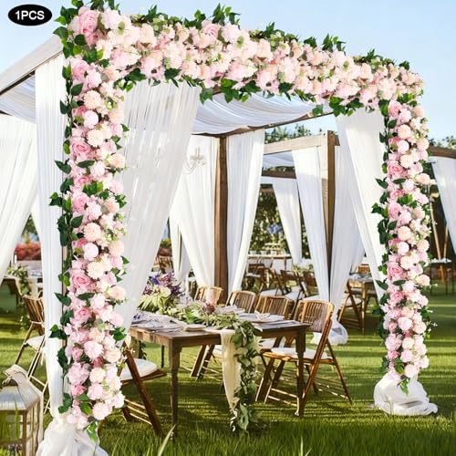 Wedding Arch Artificial Flowers Panels, Silk Rose Floral Wall Backdrop, 13.8 x 13.8in Artificial Flowers Garland for Wedding Party Table Decoration, White (Pink, 1 Pcs) - color: Pink, size: 1 Pcs