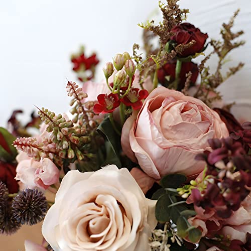 Artificial Wedding Bouquet for Brides Bridesmaid Holding Flower with Greenery Artificial Fabric Rose Wedding Flower Bridal Toss (Vintage Pink) - color: Vintage Pink