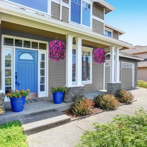 Artificial Fake Flowers Plants Hanging Baskets for Outdoor Outside, Faux Silk Hanging Dark Purple and Fuchsia Morning Glory Trailing Vines UV Resistant Look Real for Porch Patio Home Decoration - color: Dark Purple+fuchsia