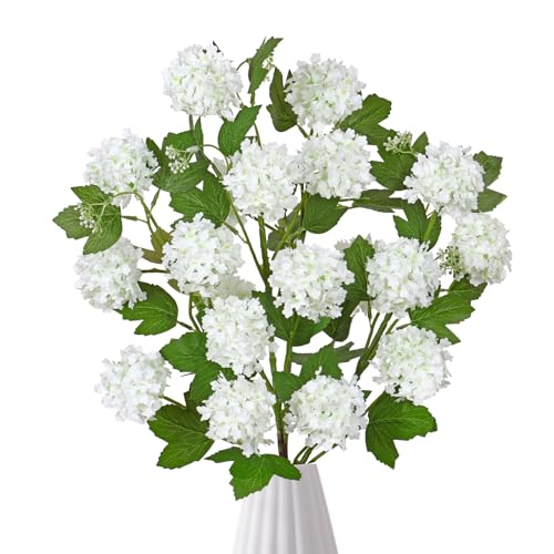 DEMIUKO 4PCS Artificial Hydrangea Flowers 30 Inch Fake Silk Hydrangea Flower with 20 Real Touch Blooms Realistic Faux Hydrangeas Decorations for Wedding Table Centerpieces Vase Home Decor - color: White