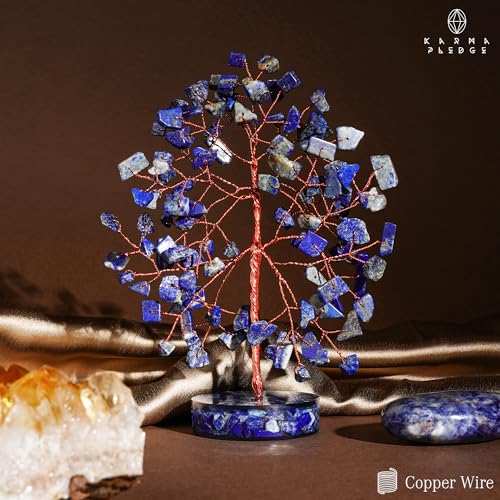 Lapis Lazuli Crystal Tree of Life Birthday Gifts for Women, Men, Friends, Handmade Chakra Healing Crystal Tree for Home Office Decor, Positivity, Good Luck, Money, Unique Gifts for Her Mom Sister, Dad - color: Orgone Base Lapis Lazuli Crystal Tree