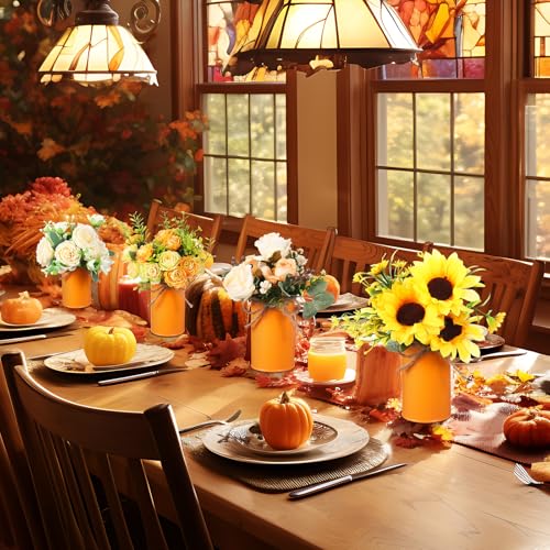 Rustic Vase for Table Centerpieces 4.33 Inch Small Petite Flower Vase with Twine Bow Vintage Farmhouse Decor for Wedding Reception Dining, Home Galvanized Metal Buckets(Orange,12 Pcs) - color: Orange
