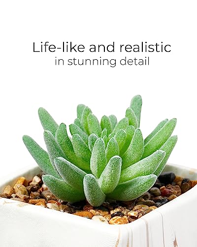 Nordik Square Marble Pots with Gold Vein Accents - Set of 3 - Modern Office and Home Decor - Lifelike Faux Plants - Artificial Desk Plants for Office and Bathroom - Mini Indoor Cactus - color: White Gold