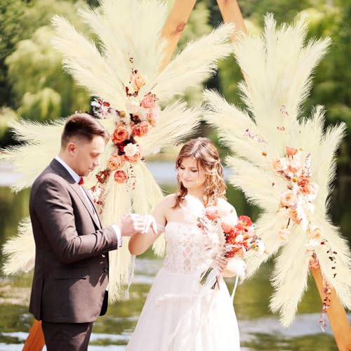 obbsie 35" Faux Pampas Grass Decor, 8pcs Large Tall Fluffy Artificial Pompous Grass Branches Floral Fake Pompas Grass Bulrush Floor Vase Filler Flower Arrangement for Home Wedding Boho Decor Beige - color: Beige, size: 8 PCS