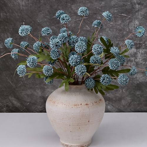 Waipfaru 10pcs Fake Silk Pompon Mum Artificial Flowers, Bulk Faux Mini Chrysanthemums, for Centerpieces Wedding Fillers Champagne Arrangements Shower Decorations, Blue - color: Blue