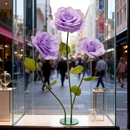 Giant Artificial Rose Flower Decor, Large Standing Faux Bloom for Wedding Aisles, Event Backdrops, Photography Props & Home Styling (Purple) - color: Purple