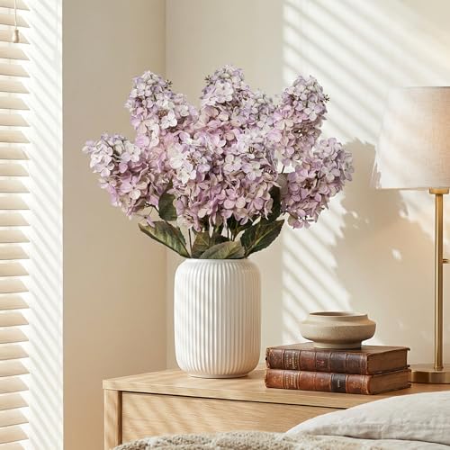 Ttranewsoo Fake Hydrangea Silk Flowers with Stems,Faux Hydrangea Artificial Flowers Purple for Home Wedding,Dried Hydrangea Artificial Flowers Bouquet Vase Decor 24"（Light Purple ） 8pcs No Vase - color: Pale Purple
