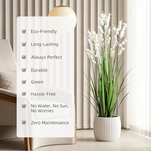 Ttranewsoo Artificial Tall Grass Plants with Pots 36" 1 Pack Lily of The Valley Artificial Grass Home Interior Decorating and Outdoor Garden Decorations(White) - color: Cream