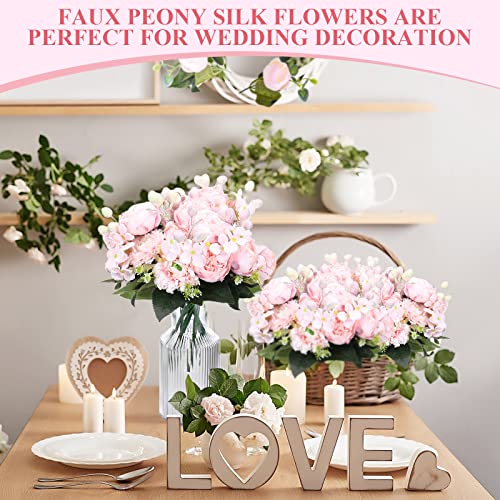 Crowye 8 Bouquets Wedding Silk Peony Hydrangea Flowers with Stems 12.6" H Elegant Faux Vintage Artificial Flowers for Decoration for DIY Table Party Decor Centerpieces Home(Light Pink) - color: Light Pink