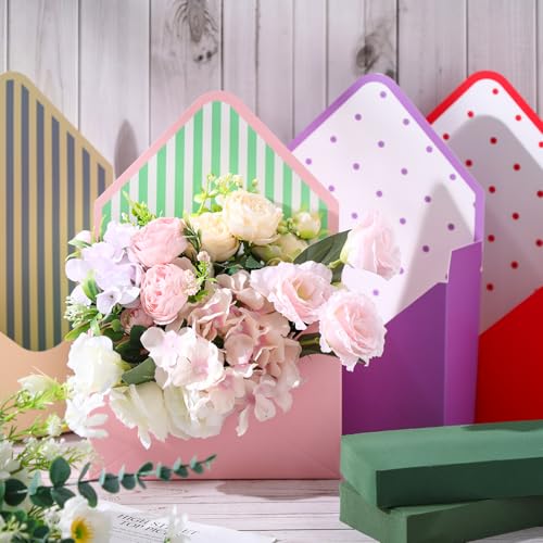 TaoBary 16 Pcs Mother's Day Florist Bouquet Envelope Boxes with Floral Foam Blocks, Paper Gift Boxes Flower Packaging Craft Paper Bag DIY Lovers for Wedding Birthday Party Decoration Supply