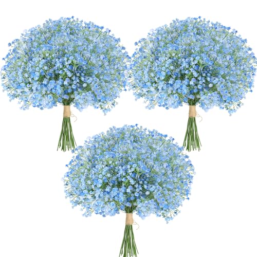 LELEE 30 PCS Baby's Breath Artificial Flowers - Blue Small Babys Breath Flowers - Real Touch Fake Gypsophila Bouquets for Wedding Decor, Party Arrangements, Home Decoration, DIY Crafts - color: 30pcs Small Flower Blue