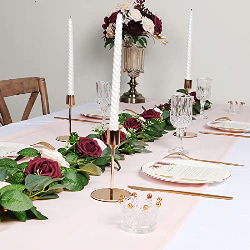 ponatia 6.5FT Handcrafted Artificial Rose Flower Garland, Eucalyptus Greenery Garland for Wedding Ceremony Garlands Backdrop Arch Flowers, Reception Table Decorations (Burgundy & Ivory Cream) - color: Burgundy & Ivory Cream