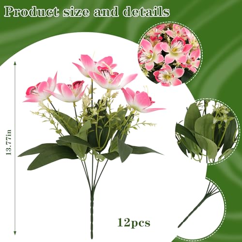 Coreland 12pcs Artificial Flowers Faux Cattleya Flower Bouquet for Vase Table Decorations Silk Flowers for Home Decor DIY Party Wedding Centerpieces Indoor Outdoor Arrangements (Vase not Included) - color: Pink - 12 Pcs