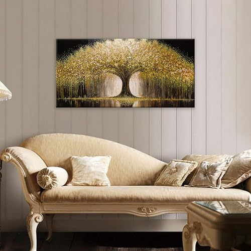 Golden Tree Of Life Wall Art Decor Modern Art Wall Decor Ready To Hang Artwork Canvas Wall Art For Bedroom Living Room Bathroom Office Kitchen Canvas Prints 20x40 Inch - color: Yellow Gold, size: 40"L x 20"W