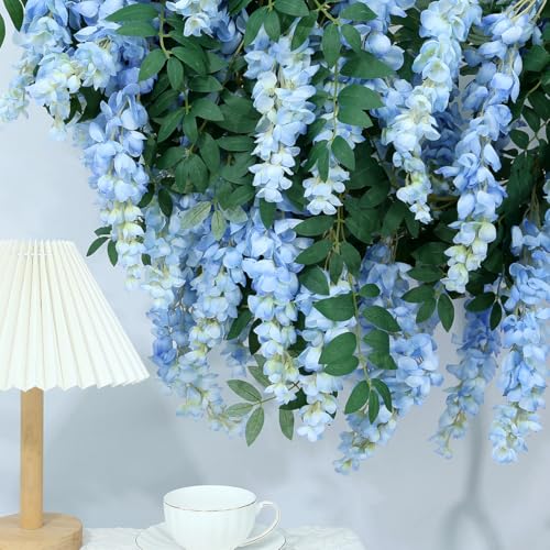 1pc/2pcs Encrypted Flower Vine Wisteria Artificial Flowers Garland,White Wisteria Hanging Flowers Flower Garland Decorations for Home Garden Outdoor Ceremony Wedding Arch Decoration (Blue, 2pcs) - color: Blue, size: 2pcs