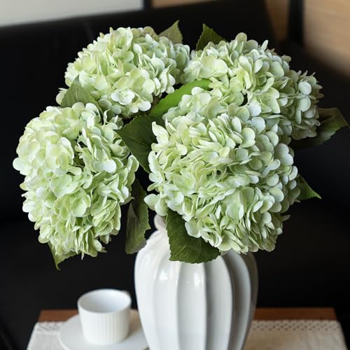 DUYONE 22" Real Soft Touch Hydrangea Artificial Flowers Realistic,Large Long Stem Fake Flowers Full Latex Faux,Wedding Bouquet,Party Home Decor,Garden Office Room Table Centerpieces Light Green 4pcs - color: Light Green, size: 4Pcs