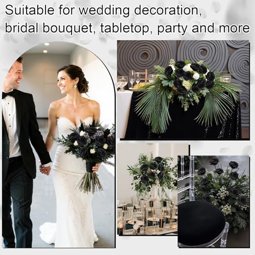 Ouddy Decor 50 Pcs Fake Roses Artificial Flowers Bulk Real Touch Velvet Silk Flowers with Long Stems for Wedding Bridal Bouquet DIY Table Centerpiece Mothers Day Valentines Gifts Home Decor, Black - color: Black, size: 50 Packs