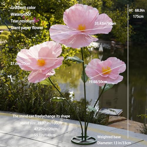 Giant Flowers,Oversized Artificial Flower with Gradient Petals,Large Paper Floral Decor with Stand for Wedding Backdrops, Event Parties, Photo Booth Props, Home Decoration (Pink) - color: Pink