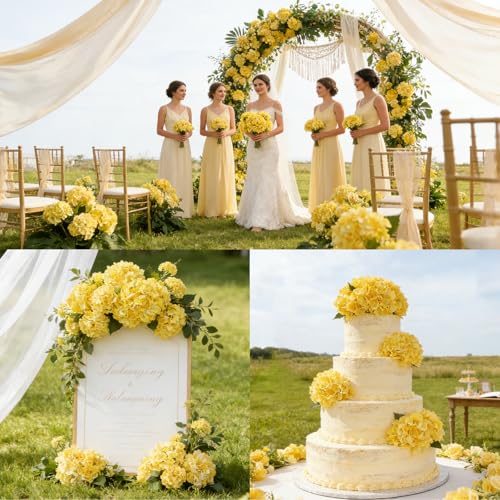 6PCS Realistic Artificial Silk Hydrangea Flowers, Premium Fake Hydrangea Flowers Bouquet with Stems, Full Faux Hydrangea Blooms for Home Wedding Table Party Office Decorations(Yellow) - color: Yellow