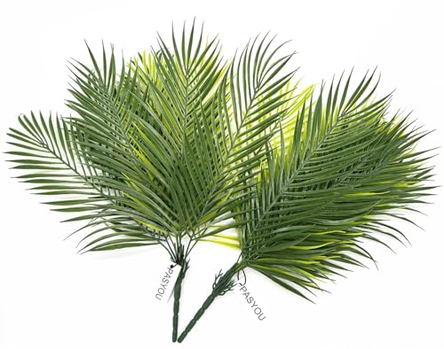 PASYOU Artificial Plants, Fake Palm Tree Tropical Shrubs 2 Pack, Plastic Greenery Faux Big Leaves Home Indoor Outdoor Decor House Garden Bedroom Planter Filler Wedding Party Decorations UV Resistant - color: Tropical Palm Tree - 2 Pcs