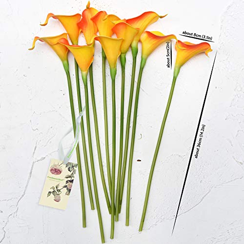 FiveSeasonStuff Real Touch Calla Lily Artificial Flowers Wedding Bridal Bouquet | Floral Arrangements | 15 Calla Lilies (Sunset Orange) - color: Sunset Orange