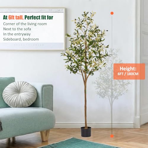 Artificial Olive Trees Indoor 6ft, Faux Olive Tree 6 Feet Fake Plants with Realistic Leaves Olive Silk Tree Home Bedroom Housewarming Gifts - color: 6ft