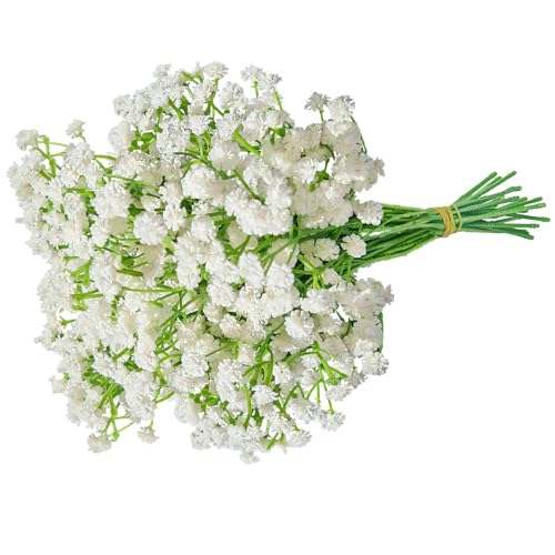 ABAJI Tiny Babys Breath Artificial Flowers Gypsophila Real Touch Flowers for Wedding Party Home Garden Decoration 12 inch in Length Small and Short - color: White, size: 24 PCS